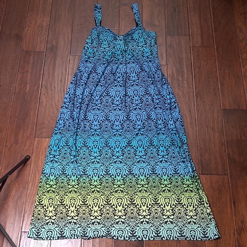 ND Intimates Blue & Green Patterned Loungewear Maxi Style Dress size Large